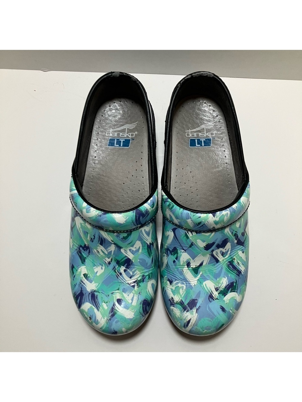 Dansko LT Abstract Blue and Green Clogs nurse